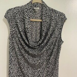 Black & White Drape Front Neck Blouse